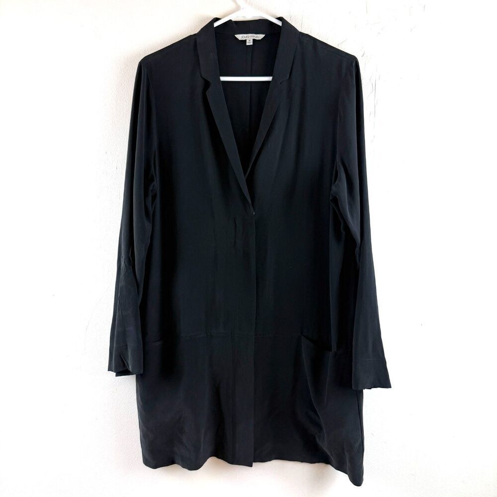 John Mark 100% Silk Black Zip Jacket Lagenlook Oversized Lightweight Size M